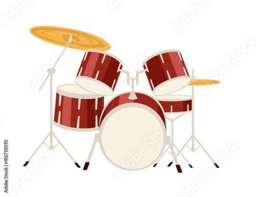 Red color drums set professional music instrument vector illustration on white background