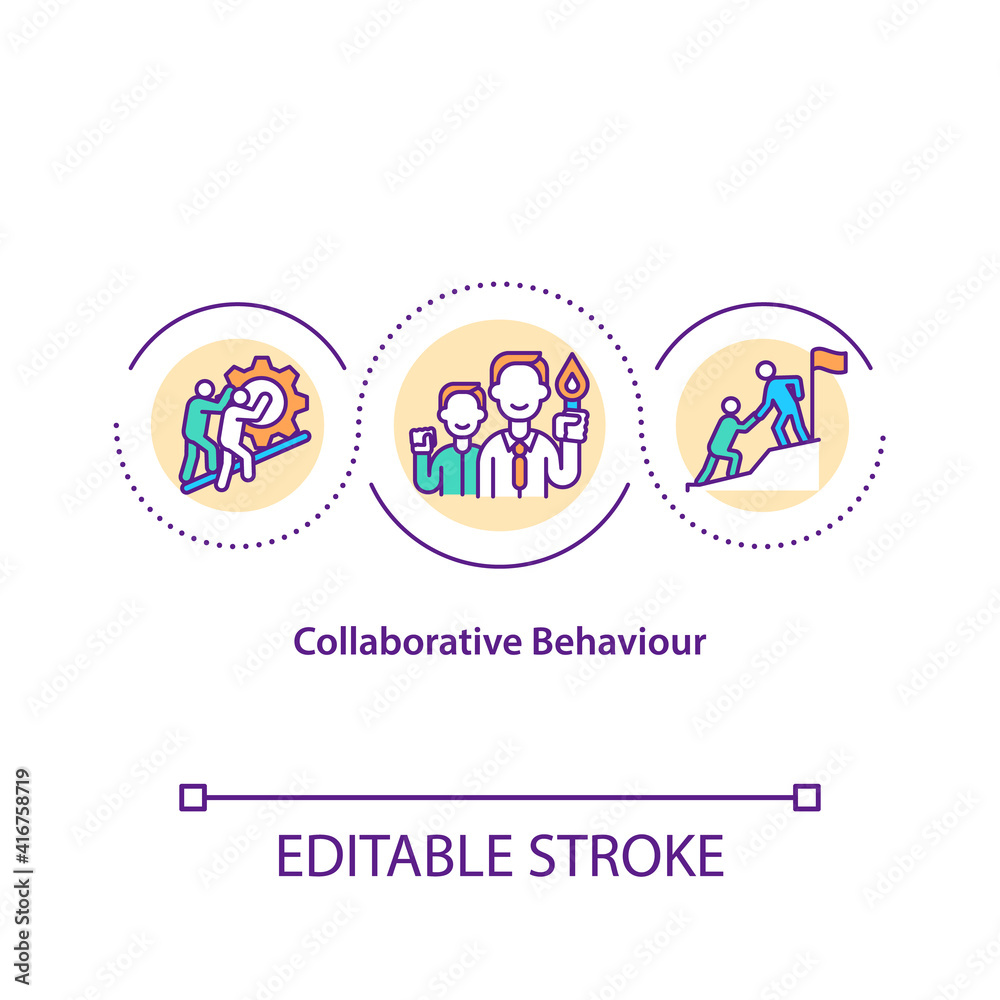 Collaborative behaviour concept icon. Working with people idea thin line illustration. Partnership and collaboration. Cooperation. Vector isolated outline RGB color drawing. Editable stroke