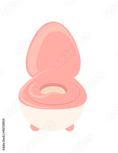 Pink plastic potty for children flat vector illustration isolated on white background
