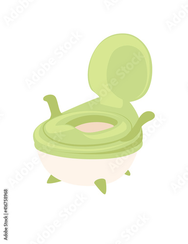 Green plastic potty for children flat vector illustration isolated on white background