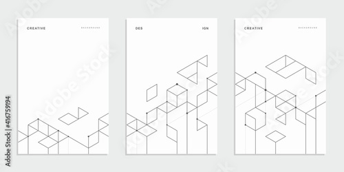 Abstract geometric technological company brochure. Corporate identity flyer. Vector set business presentation.