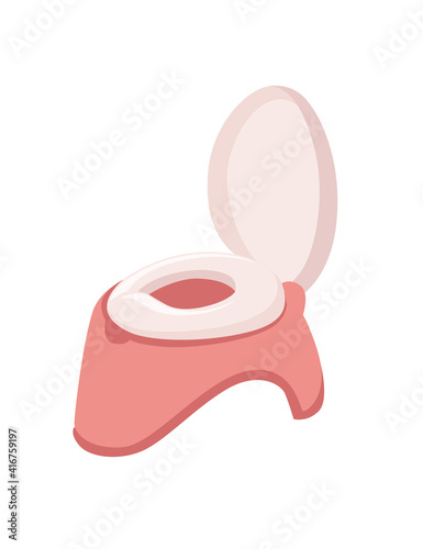 Pink plastic potty for children flat vector illustration isolated on white background