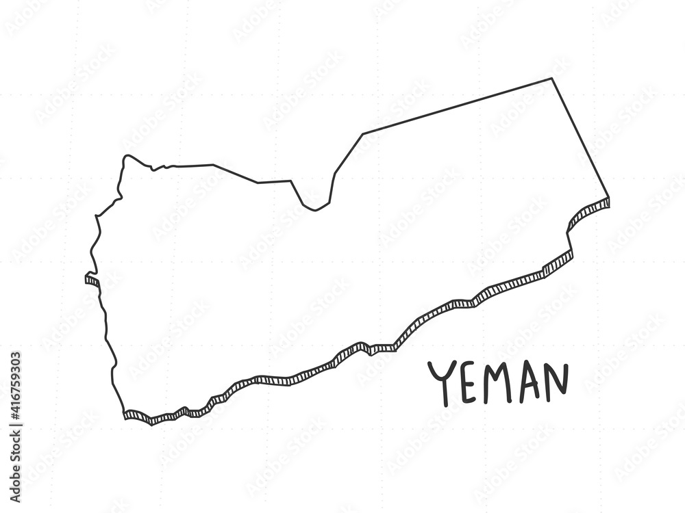 Hand Drawn of Yemen, 3D Map on White Background.