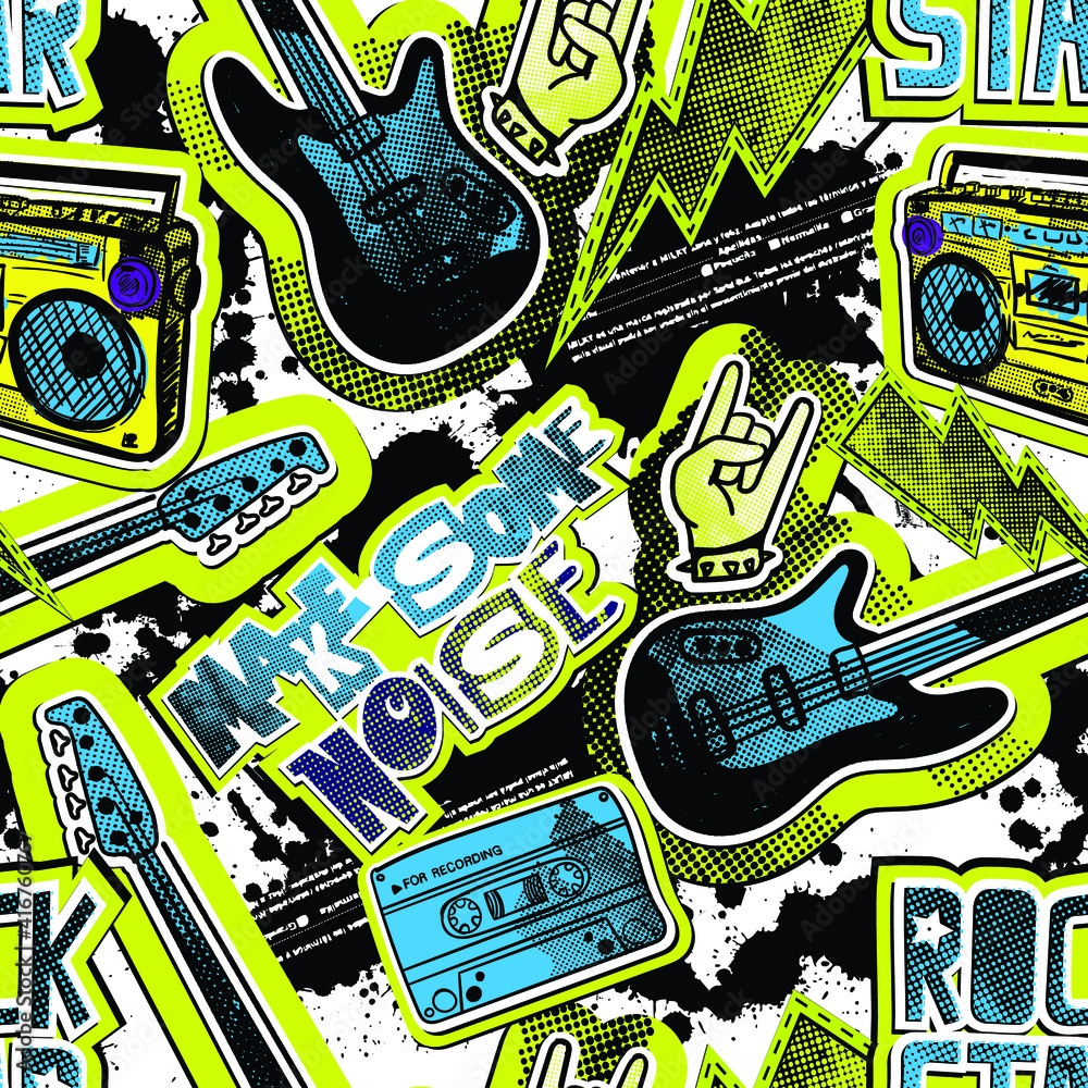 Vettoriale Stock Rock star. grunge rock music pattern with guitar. Cool  background for textiles, wrapping paper, prints and more. | Adobe Stock
