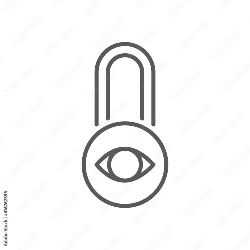 Privacy protection, Lock with eye icon, color, line, outline vector sign, linear style pictogram isolated on white. Symbol, logo illustration