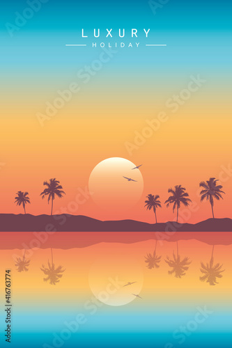 luxury summer holiday on paradise beach at sunset vector illustration EPS10