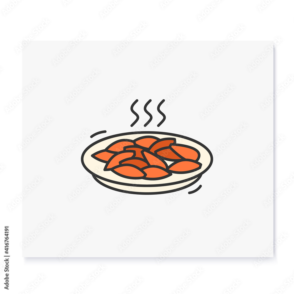 Tteokbokki color icon.Traditional korean dish outline sign on white