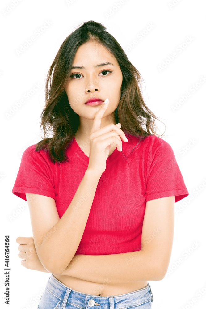 Beautiful young woman standing in full body in casual wear , Mixed race Asian Caucasian girl. Happy face, a confident, beautiful woman isolated on a white background. Beautiful young woman standing in full body in casual wear , Mixed race Asian Caucasian girl. Happy face, a confident, beautiful woman isolated on a white background.