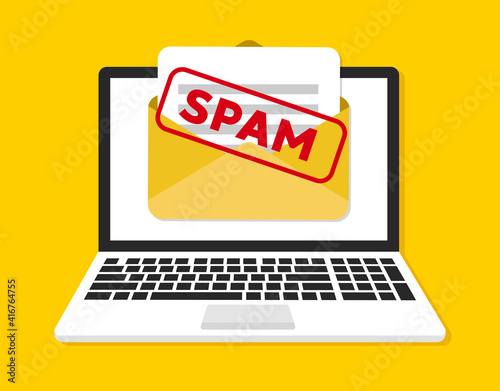 Spam email. Concept of virus, piracy, hacking and security. Flat vector.