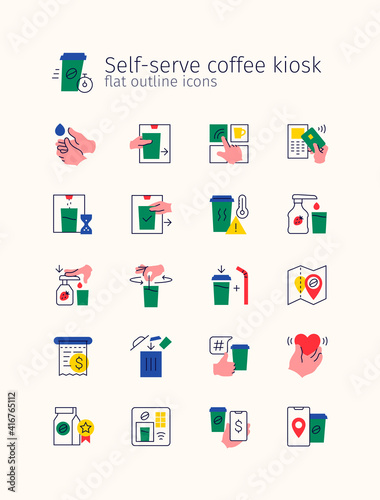 Self-serve coffee flat outline iconset © LAFS