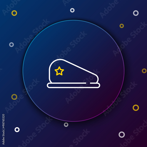 Line Military beret icon isolated on blue background. Soldiers cap. Army hat. War baret. Colorful outline concept. Vector.