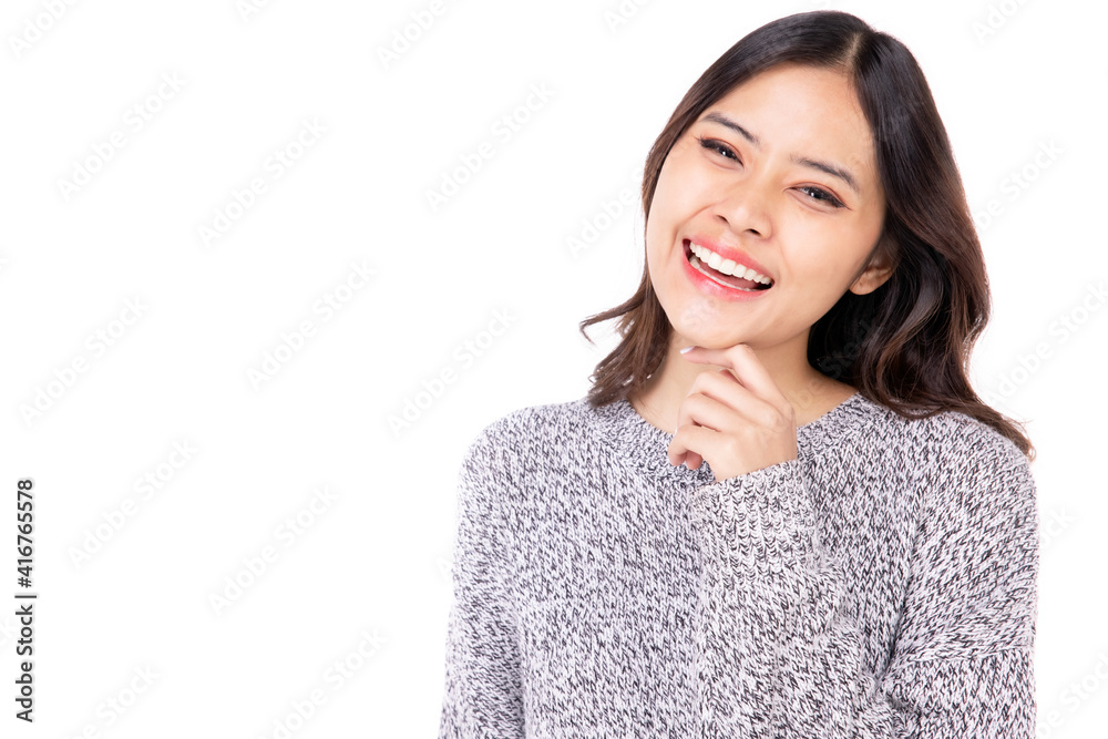 Portrait of a beautiful woman Asian teenagers With a confident, happy face, a confident, beautiful woman on a white background. Portrait of a beautiful woman Asian teenagers With a confident, happy face, a confident, beautiful woman on a white background.