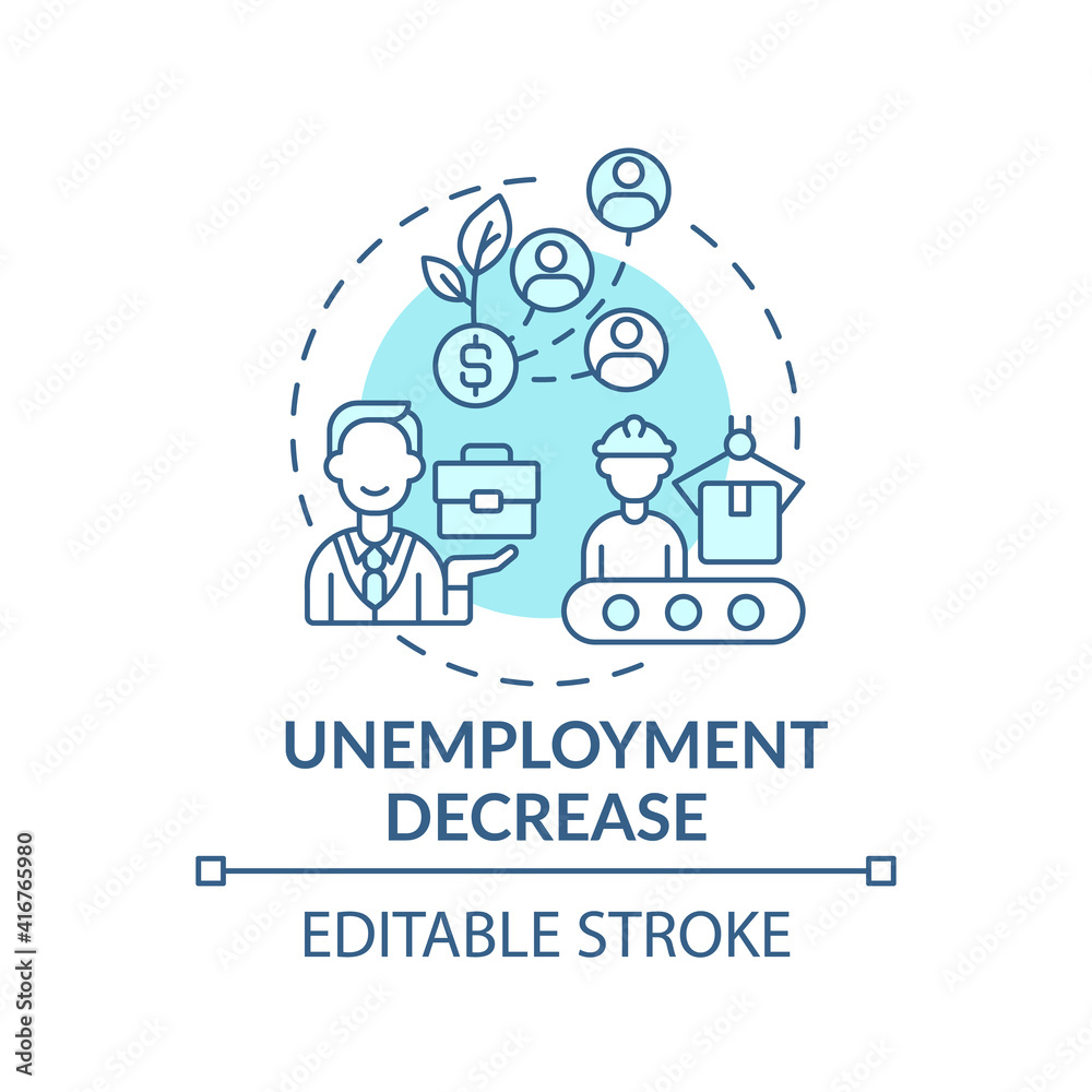 Unemployment decrease concept icon. Decline in unemployment rate idea ...