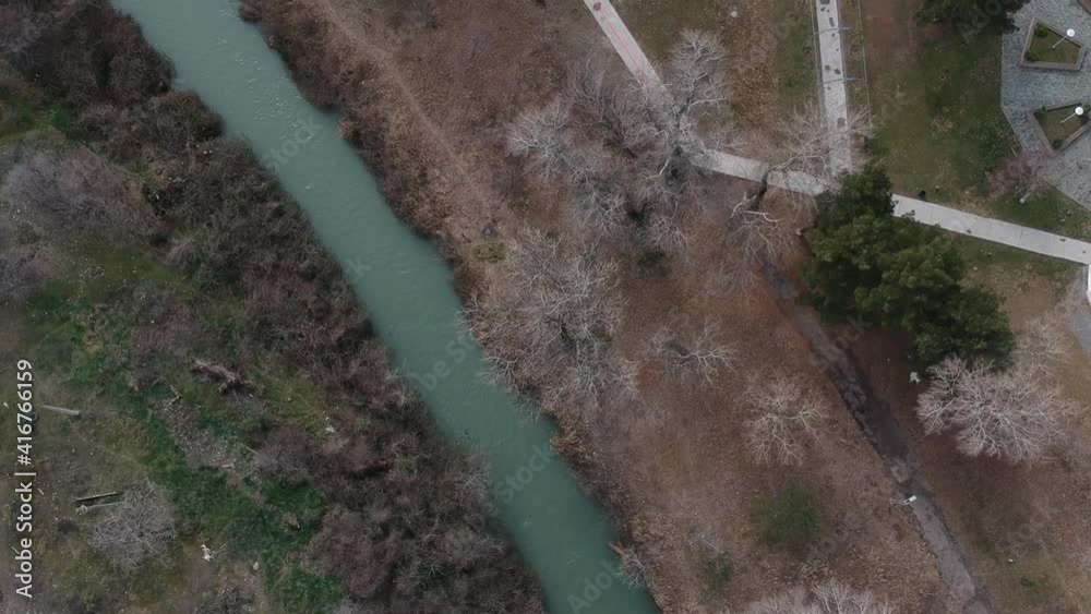 drone viev of central park with small river drone viev of central park with small river