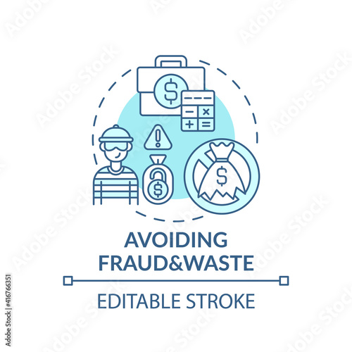 Avoiding fraud and waste concept icon. Statistics, data management and fraud idea thin line illustration. Ensure accurate dates of services. Vector isolated outline RGB color drawing. Editable stroke