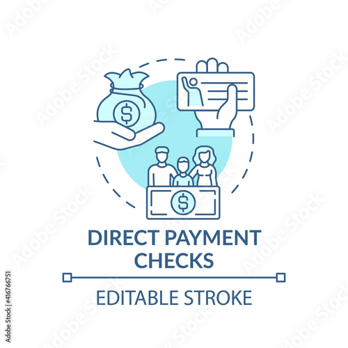 Direct payment checks concept icon. Deposit of funds electronically in bank account idea thin line illustration. Recurring process. Vector isolated outline RGB color drawing. Editable stroke