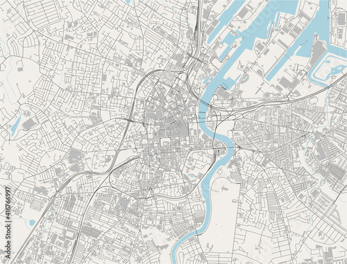 map of the city of Belfast, Northern Ireland, UK