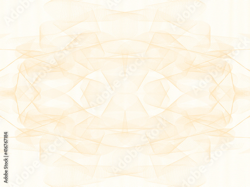 Light golden kaleidoscope watermark. Elegant line art ornament. Pastel pattern, guilloche design. Vector template for passport, certificate, diploma. Abstract background. Landscape orientation. EPS10