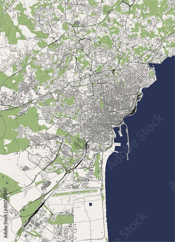 map of the city of Catania, Sicily, Italy