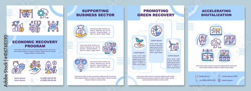 Economic recovery program brochure template. Support business sector. Flyer, booklet, leaflet print, cover design with linear icons. Vector layouts for magazines, annual reports, advertising posters