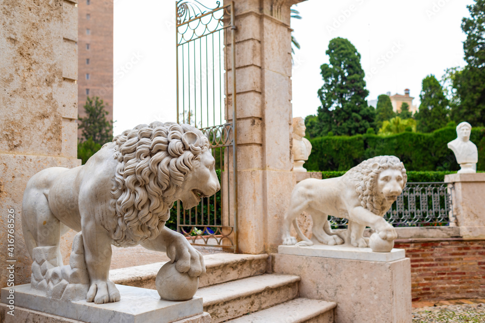 Statues of lions in the park..