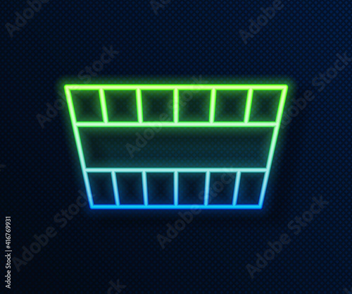 Glowing neon line Sauna bucket icon isolated on blue background. Vector.