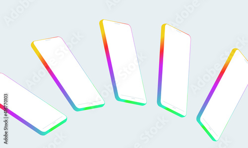 Colorful rainbow smartphones mockup. Hand drawn cellphone with blank screen. Copy space on phone display. Vector device with place for application advert. Design element with chroma key.