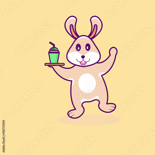 Cute happy adorable funny rabbit deliver the drink
