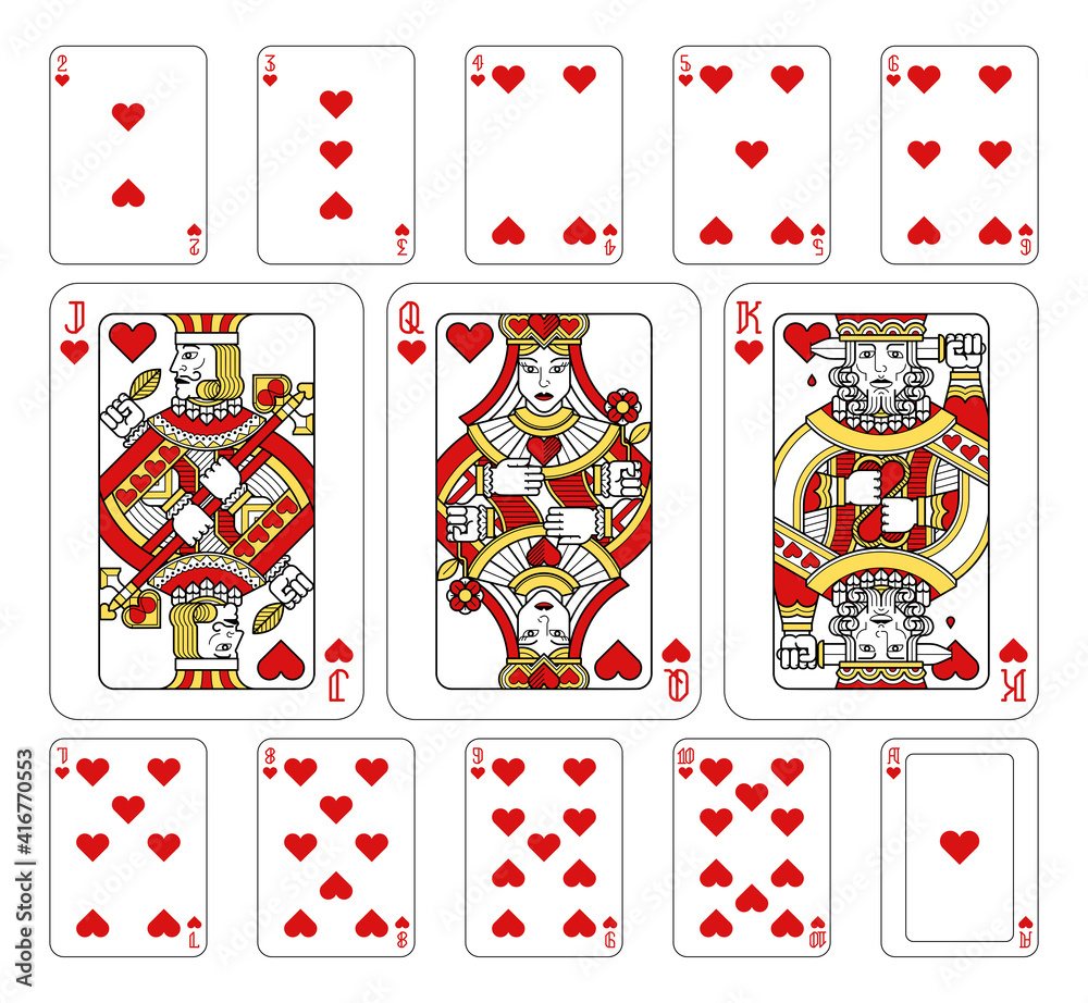 Vetor de Playing cards hearts set in red, yellow and black from a new ...