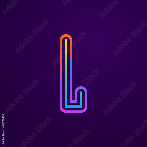 Neon light L letter line logo. photo