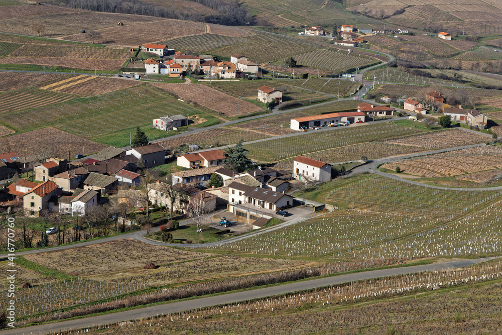 Landscape of vineyards around Brouilly, a famous Beaujolais wine