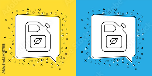 Set line Bio fuel canister icon isolated on yellow and blue background. Eco bio and barrel. Green environment and recycle. Vector.
