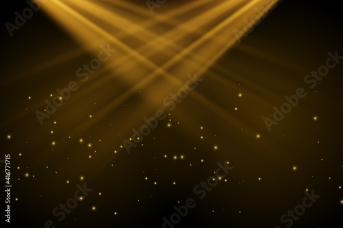A collection of stage lighting. Large set Bright lighting with spotlights. Spot lighting the scene.