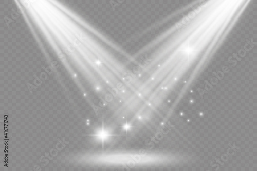 A collection of stage lighting. Large set Bright lighting with spotlights. Spot lighting the scene.