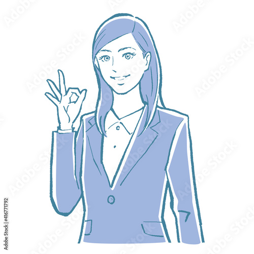 Illustration of the upper body of a young female businessman. Pop and comical pattern.