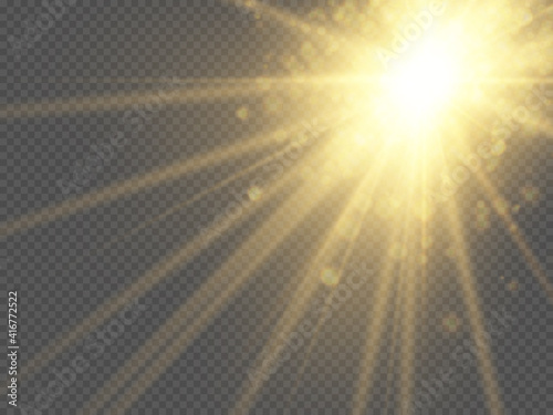 Light effect. Star burst with sparkles. Gold glitter texture. EPS10
