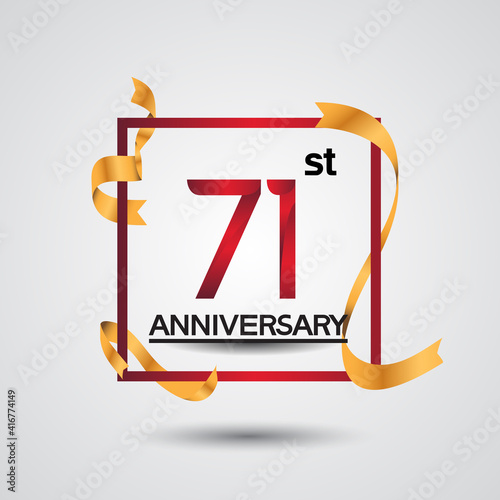 71 anniversary design with red color in square and golden ribbon isolated on white background for celebration event and special moment