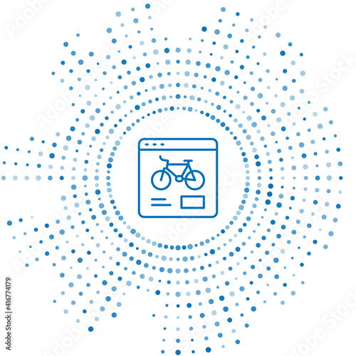 Blue line Bicycle rental mobile app icon isolated on white background. Smart service for rent bicycles in the city. Mobile app for sharing system. Abstract circle random dots. Vector.