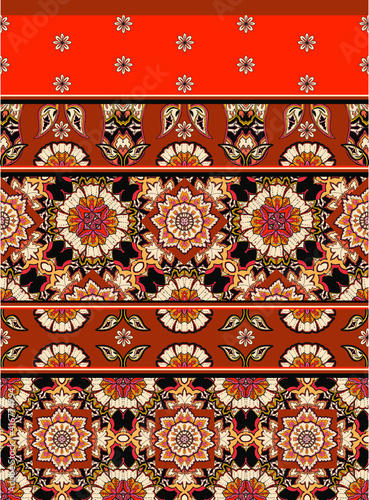 Border pattern design with classic damask style elements for textiles and decoration. Surface pattern for backgrounds, walls and fabrics