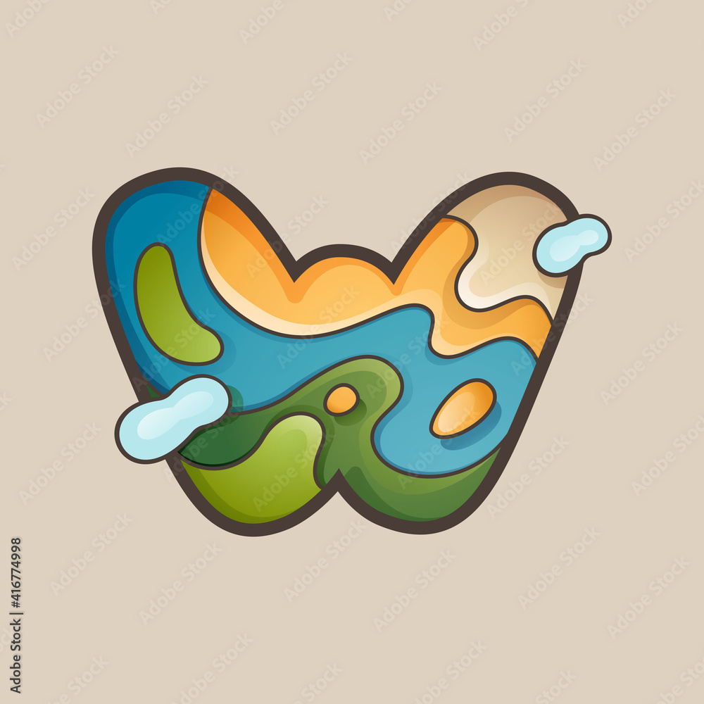 Fototapeta premium Letter W logo with topographic map line pattern.