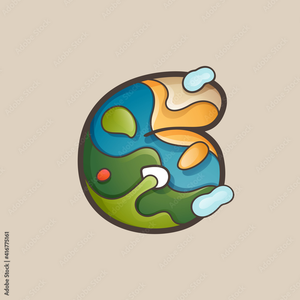 Number six logo with topographic map line pattern. Number six logo with topographic map line pattern.