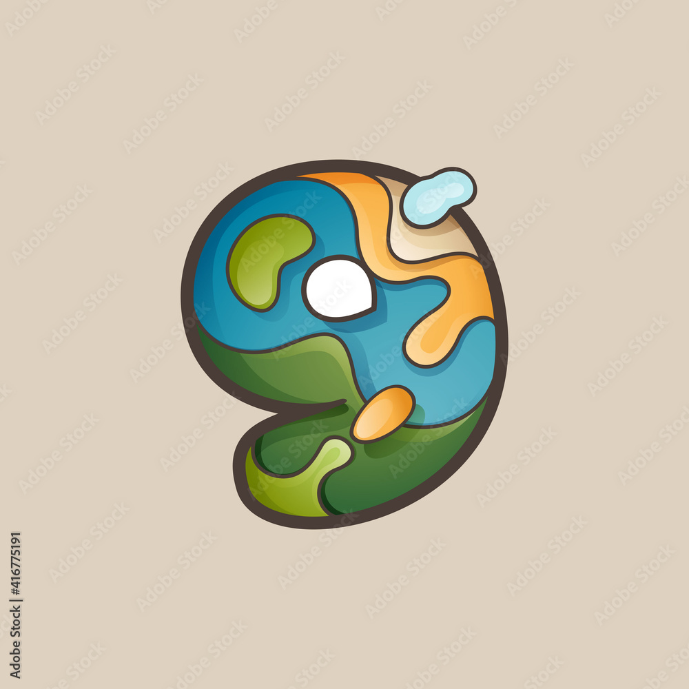 Number nine logo with topographic map line pattern. Number nine logo with topographic map line pattern.