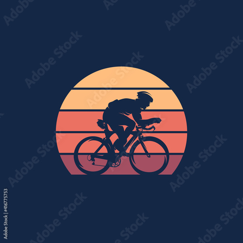 Mountain bike vintage logo template gear and cyclist illustration