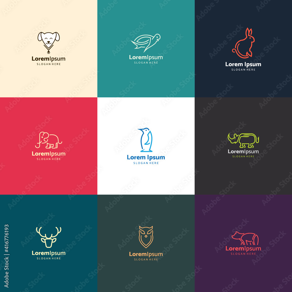 Animal logo design. Line art style. Vector icon set Animal logo design. Line art style. Vector icon set
