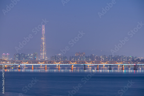 Seoul Cityscape at Night. Bridge over the Han River.