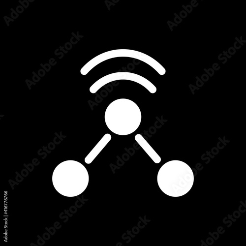 Share dark mode glyph icon. Send data to users. Sharing content option. Phone screen menu element. Smartphone UI button. White silhouette symbol on black space. Vector isolated illustration