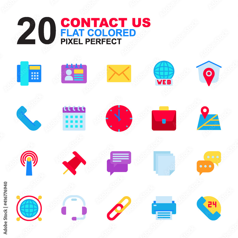 Icon Set of Contact Us. Flat colored style icon vector. Icon Set of Contact Us. Flat colored style icon vector.