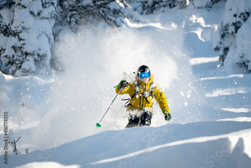 Man powder skiing in Werfenweng, Austria.
