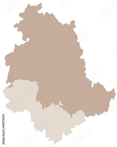 Umbria map, division by provinces and municipalities. Closed and perfectly editable polygons, polygon fill and color paths editable at will. Levels. Political geographic map. Italy
