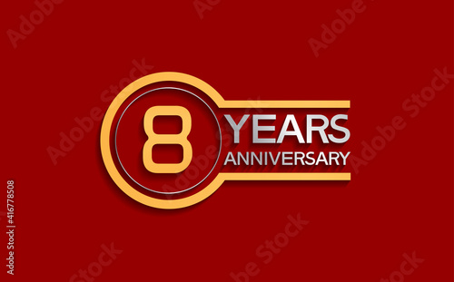 8 years anniversary golden and silver color with circle isolated on red background use for party and celebration special moment